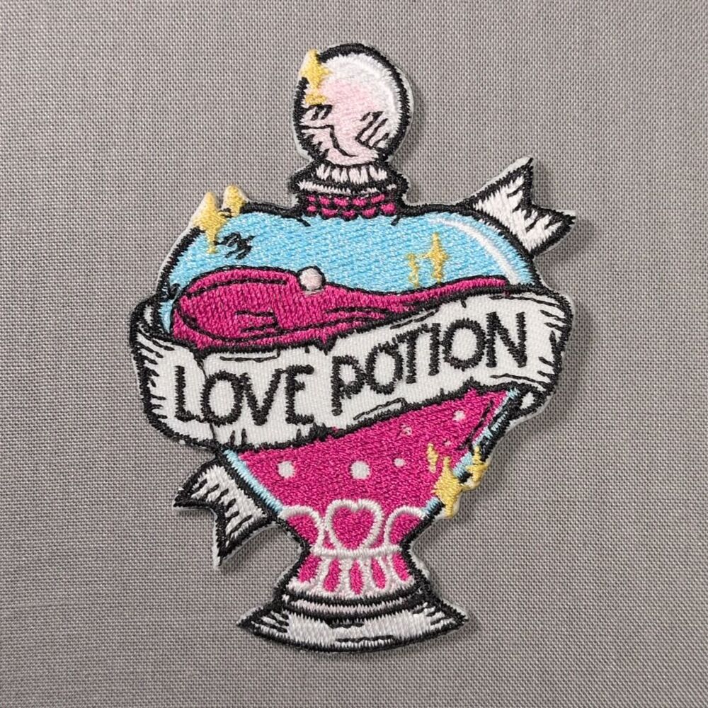 Love Potion Heart Bottle With Skull Iron On Patch | Gothic Patch